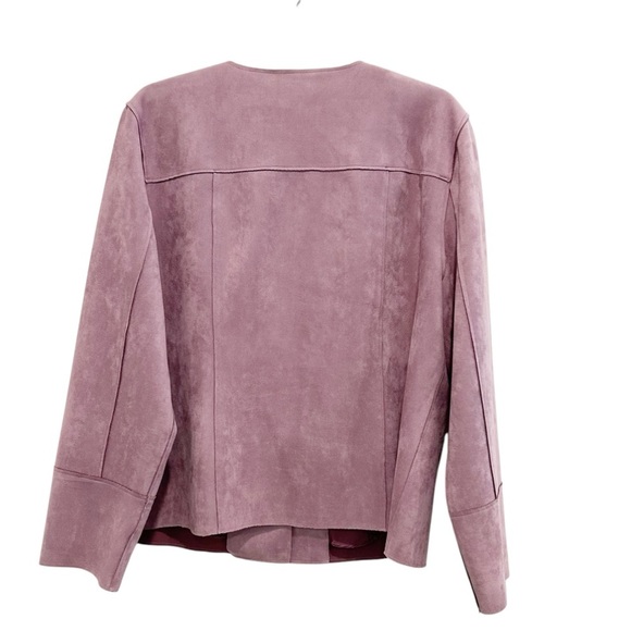 Chicos Faux Suede Jacket Size 3 or XL Light Purple Spring Snap Front - Picture 2 of 4